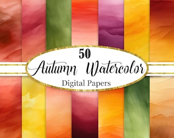 Autumn Digital Paper, Autumn Watercolor Background, Autumn Texture, Scrapbook Paper, Digital Download