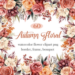 Höstblomma PNG, Akvarell Höstblommor Clipart, Kant, Ram