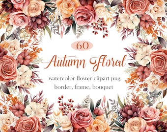 Herfstbloem PNG, aquarel herfstbloemen clipart, rand, kader
