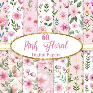 Pink Flower Digital Paper, Watercolor Pink Floral Background, Spring Flower, Scrapbook Paper, Digital Download
