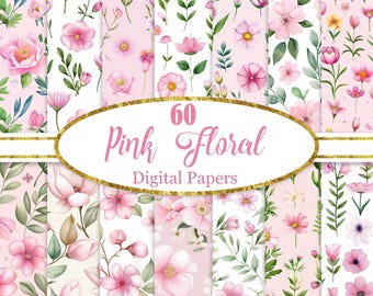 Pink Flower Digital Paper, Watercolor Pink Floral Background, Spring Flower, Scrapbook Paper, Digital Download