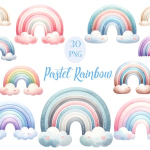 Pastel regenboog clipart, aquarel regenboog png bundel, Boho regenboog, kinderkamer clipart, digitale download