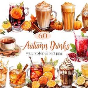 Höstdryck PNG, akvarell höstdryck Clipart-paket, drycker PNG, digital nedladdning