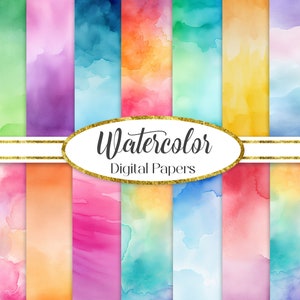 Pacchetto di carta digitale per acquerelli, pacchetto di sfondi sfumati, carte per scrapbooking colorate, diario di scrapbooking con acquerelli, sfumatura, sfondo arcobaleno