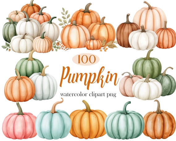 Pumpkin PNG, Watercolor Pumpkin Clipart Bundle, Fall Clipart, Autumn, Pumpkin Sublimation, Digital Download