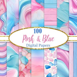 Papel digital rosa e azul, pacote com fundo azul e rosa, textura de tinta com álcool, papel para scrapbook, download digital