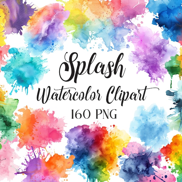 Watercolor Splash PNG, Splash Clipart Bundle, Alcohol Ink, Paint, Splatter, Abstract Clipart, Blob Shape, Brush Stroke PNG, Digital Download