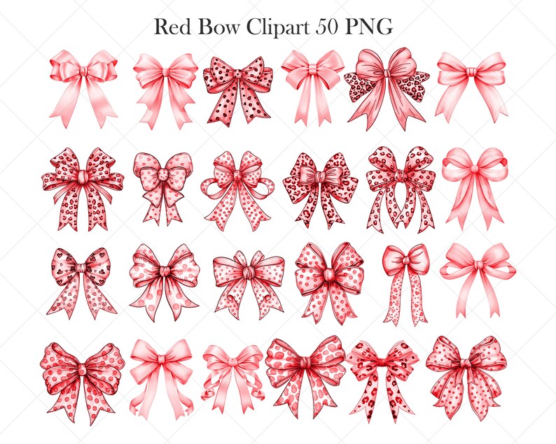 Puede incluir: Un conjunto de 50 im&aacute;genes de clip art de lazos rojos. Los lazos son de varios estilos, incluyendo rojo s&oacute;lido, lunares y estampado de leopardo.