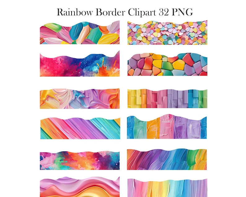 Rainbow Border Clipart, Rainbow Texture Borders PNG, Scrapbook, Digital ...