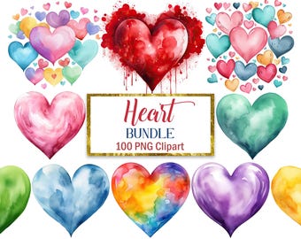 Herz PNG, Aquarell Herz Clipart Bundle, Valentine, digitaler Download
