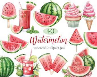 Watermelon Clipart, Watercolor Watermelon PNG, Fruit Sublimation, Summer, Digital Download