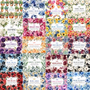 Blomma Clipart Bundle, Akvarell Blommig Clipart, Blomma PNG Bundle, Sublimering, Blombukett, Krans, Digital Nedladdning bild 5