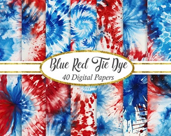 Carta digitale Tie Dye Blu-Rosso, Sfondo Tie Dye, Carta per Scrapbooking, Diario di Scarto, Download Digitale