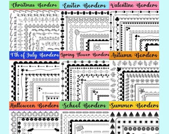 Border Clipart Bundle, Frame PNG, Christmas Border, Valentine, Autumn, Summer, Digital Download