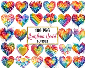 Rainbow Heart PNG, Heart Clipart Bundle, Heart Sublimation, Digital Download