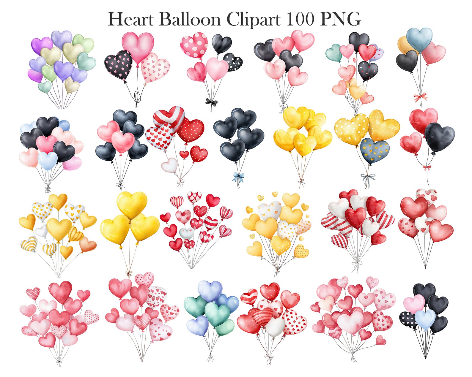 Heart Balloon PNG, Watercolor Valentine Balloon Clipart, Birthday Party ...