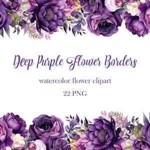 Clipart de borde de flor morada, paquete PNG de borde de flor de acuarela, flores de boda, PNG de flor morada, marco floral, descarga digital