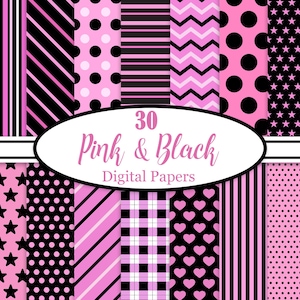 Pink and Black Digital Paper, Pink Background Bundle, Black Texture, Scrapbook Paper, Digital Download