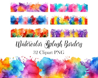 Watercolor Splash Border PNG, Splatter Borders Clipart, Colorful, Digital Download