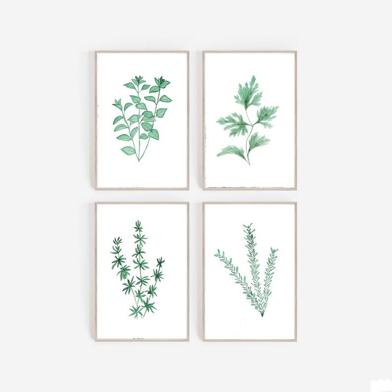 Green Plants PRINTABLE WALL ART Set of4 Green Herbs Abstract Etsy