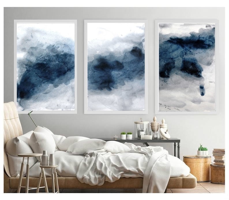 WALL ART PRINTS Above Bed Set Of 3 Printable Wall Art Abstract Etsy