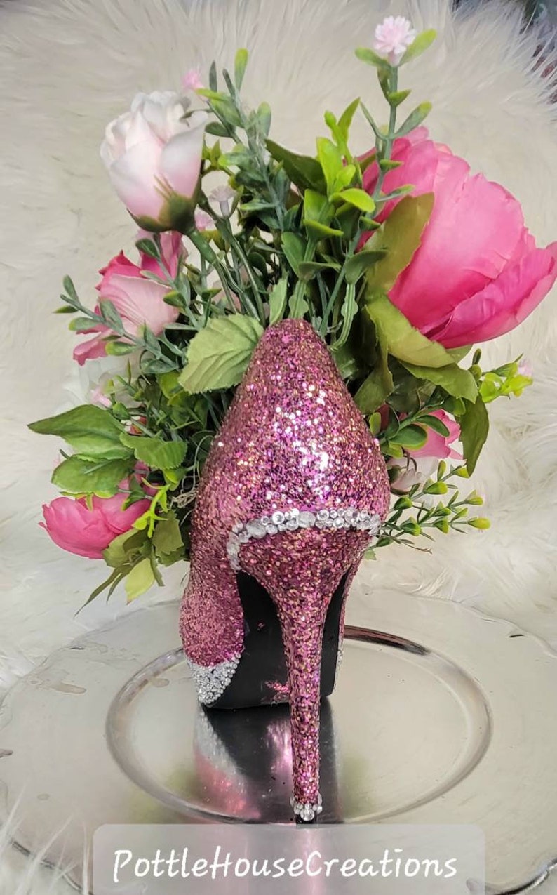 Pink Glitter High Heel Flower Arrangement Centerpiece High Etsy
