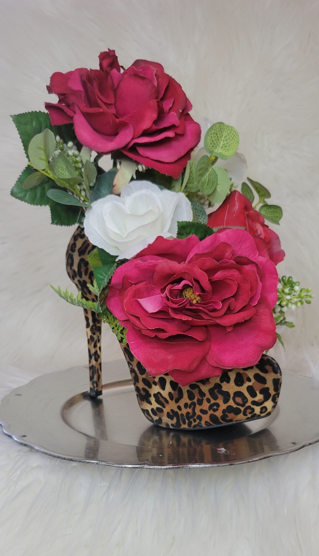 Cheetah Print High Heel Vase, Centerpiece, Shoe Bouquet, Unique Floral ...
