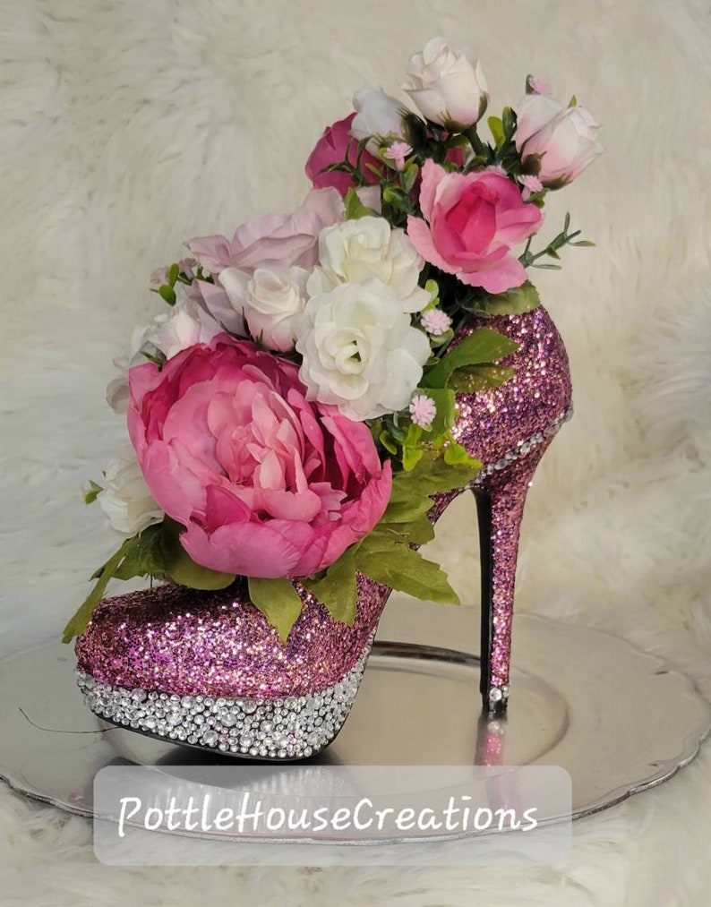 Pink Glitter High Heel Flower Arrangement Centerpiece High Etsy