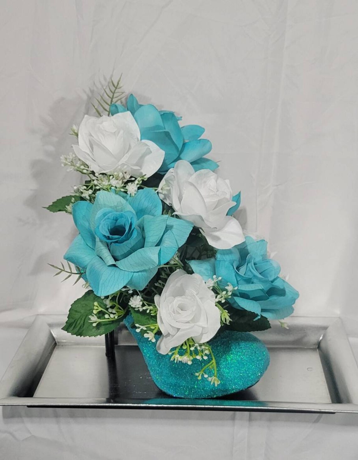 Pretty Turquoise Glitter High Heel Floral Arrangement High Etsy