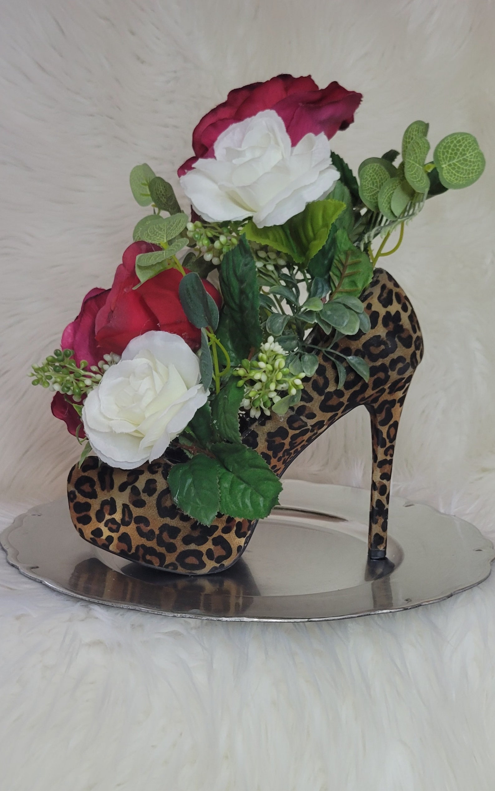 Cheetah Print High Heel Vase, Centerpiece, Shoe Bouquet, Unique Floral ...