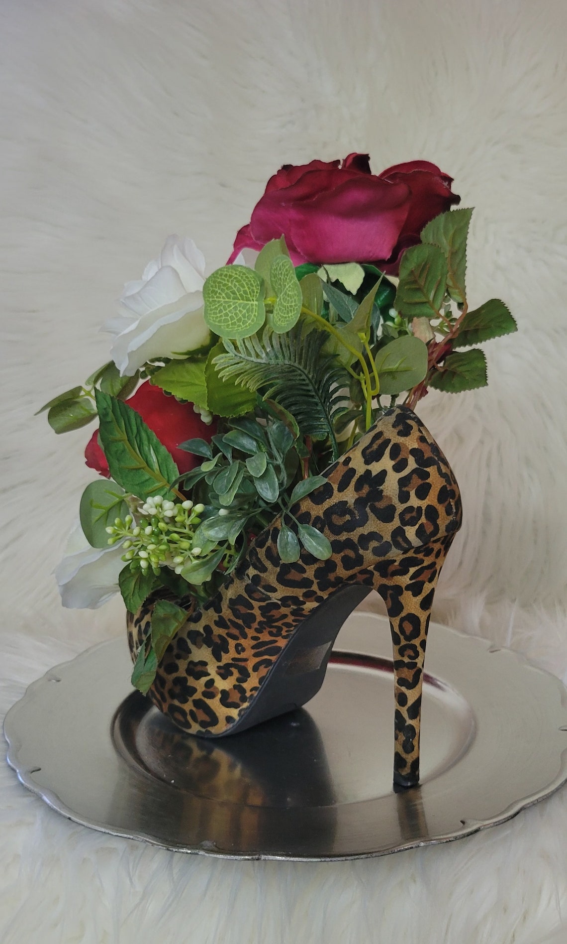 Cheetah Print High Heel Vase Centerpiece Shoe Bouquet - Etsy