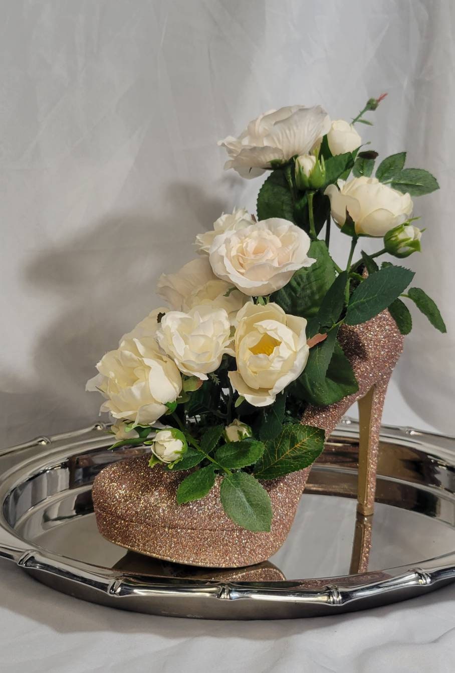 Lovely Glitter Gold Rose High Heel Vase High Heel Floral | Etsy