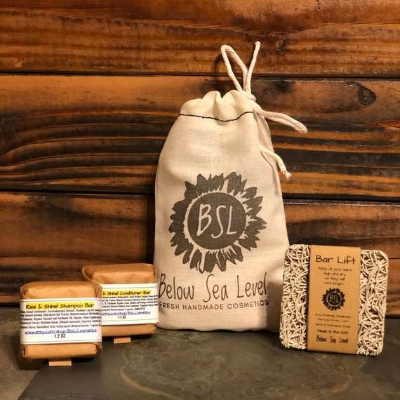 SHAMPOO BAR TRAVEL Set / Solid Shampoo Bar, Conditioner Bar, & Organic Cotton Bag / pH Balanced / Sulfate Free