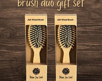 Ash Wood Hair Brush Duo Gift Set | Scalp Massage