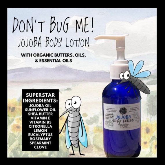 DON'T BUG ME! Jojoba Body Lotion / Jojoba Hand & Body Lotion / Available in Blue Glass Bottle or Refill