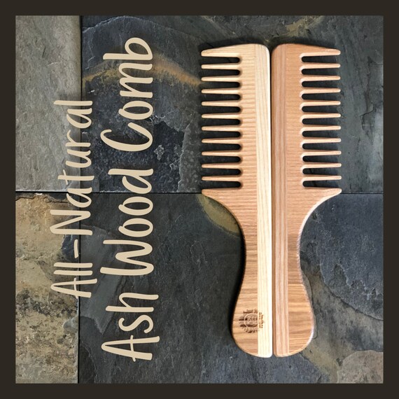 NATURAL ASH Wood Comb / Wide Tooth Comb With Handle / Handmade by TEK / Eco-Friendly / Opposite Veining for Durability / High Quality