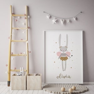 Nursery Print, Rabbit Print,Ballerina Print,  Nursery Decor, Fairy Print, Custom Print, Name Print