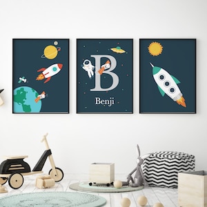 Set of Three Space Prints, Personalised Gift, Nursery Print, Astronaut Print, Nursery Decor, Kids Bedroom Decor, Wall Decor, Space Theme