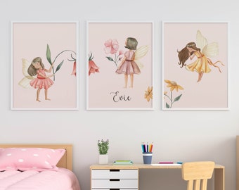 Flower Fairy Print, Flower Fairy Wall Art, Nursery Wall Art, Fairy Prints, Baby Girls Room, Girls Room Print, Fairy Art, Personalised Prints