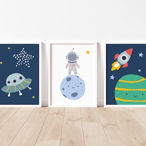 Set of Three Space Prints, Personalised Gift, Nursery Print, Astronaut Print, Nursery Decor, Kids Bedroom Decor, Wall Decor, Space Theme