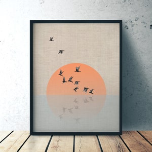 Sunset Print, Bird Print, Scandinavian Print, Wall Decor, Living Room Decor, Art Print, Nordic Print, Birds flying print, Sunrise Print,