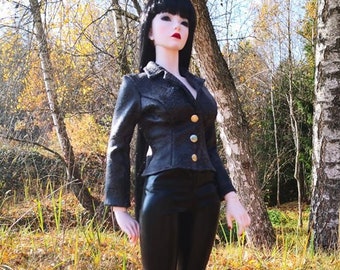 BJD EID and SID leather imitation jacket. Dark grey leather imitation autumn /spring bjd jacket. Autumn bjd coat.