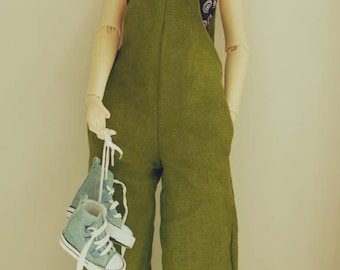 Bjd 1/3 size oversized linen dungaree. Bjd EID, SID, HID overall.