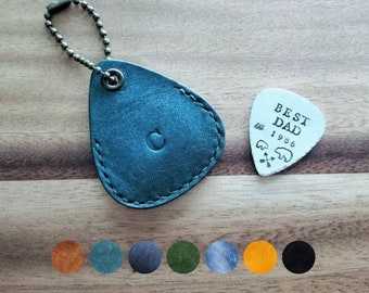 Leather Guitar Pick Pouch Keyring, Personalised Guitar Pick Gift for Music Lovers, Third Anniversary Gift, Valentines Gift for Men