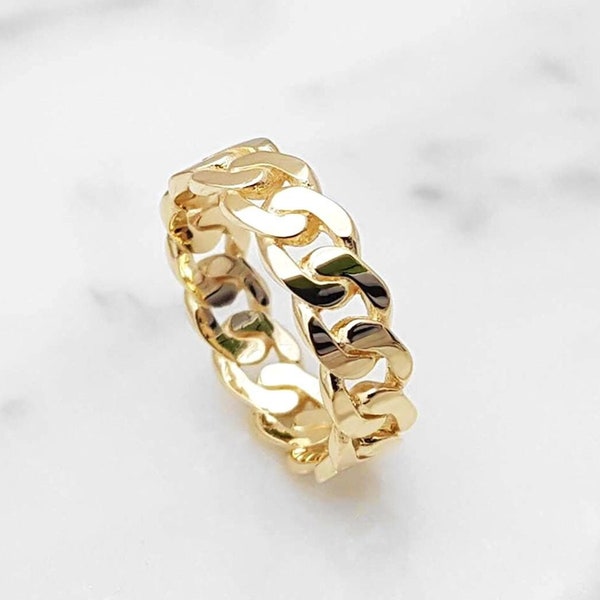 18k 14k gold cuban chain ring 6mm for women