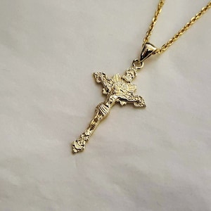 18k 14k gold crucifix pendant necklace 3 Medium 34mm for women and men
