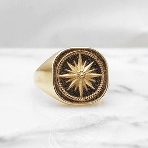 14k 18k gold compass ring for men