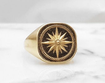 14k 18k gold compass ring for men