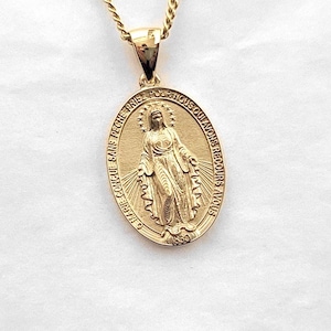 18k 14k gold large Miraculous medal necklace for men and women