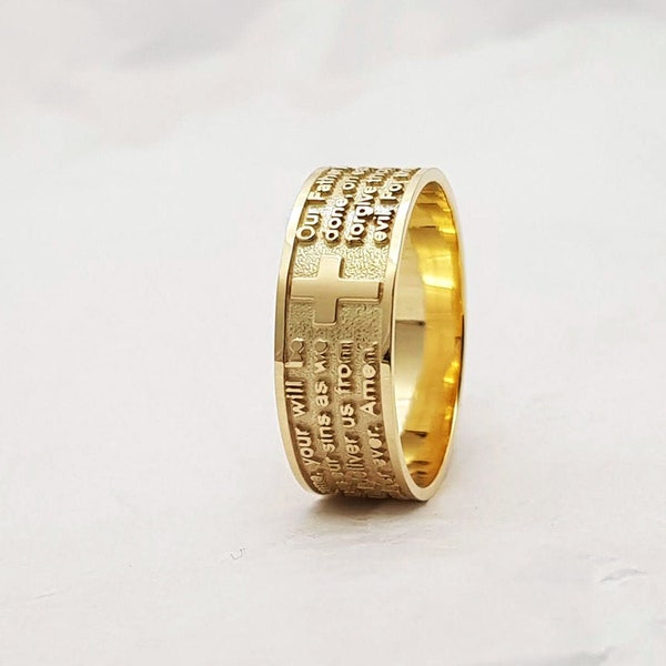 14k 18k gold lord's prayer ring, womens mens ring gold, gold ring men women